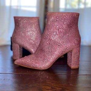 Betsey Johnson Light Pink Rhinestone Ankle Boots